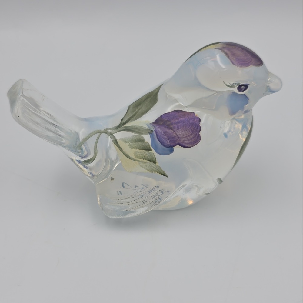 Fenton - Vintage French Opalescent Hand Painted Bird - Signed